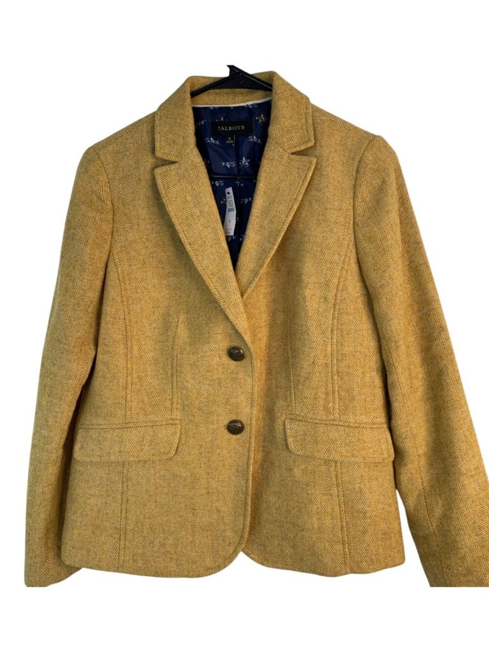 Talbots Yellow Herringbone Wool Blend Riding Jacket Size 6 NWT - Picture 11 of 12